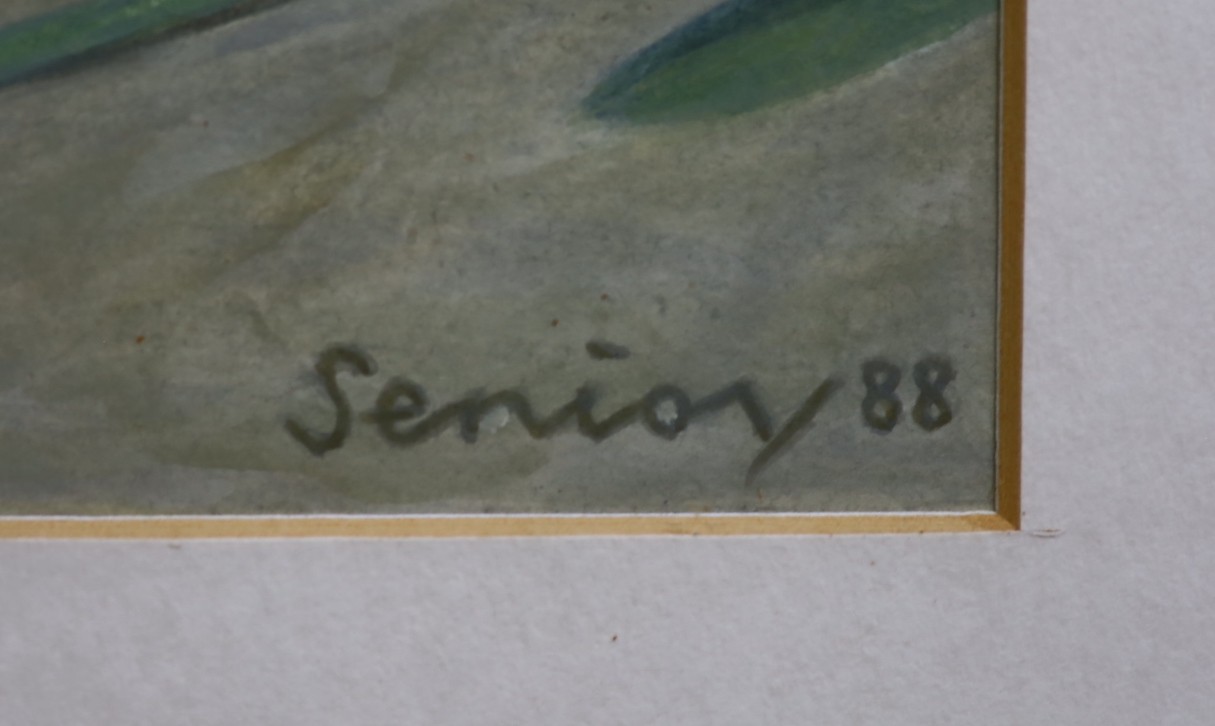 Bryan Senior (British b.1935), acrylic on paper, 'Daffodils in grey vase', signed and dated '88 43 x 16.5cm